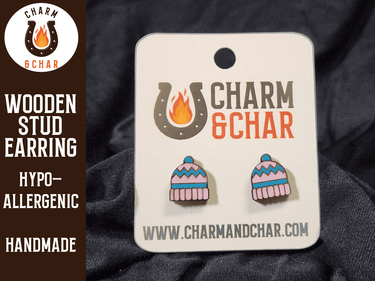 Winter Hat Wood Stud Earrings - Winter Fashion Earring - Stud Earring - Charm and Char